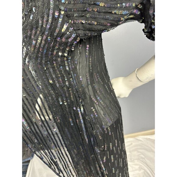 Vtg Fantasy By Lisa Kane Pure Silk Embellished Black Beaded Dress 36” Bust - Picture 9 of 16